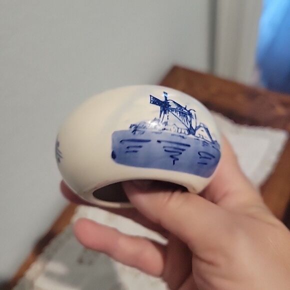 Pair Vtg Dutch Delft Blue Floral Tealight Candle Holders Holland Heart & Round - Picture 11 of 16